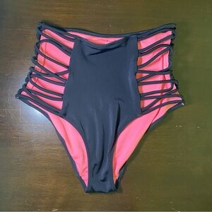 Victoria’s Secret High Waisted Strappy Black Swimwear Bikini Bottoms Small